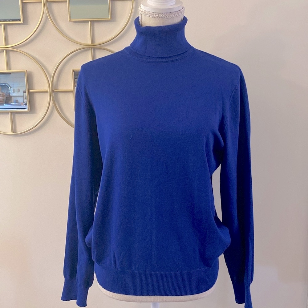 Madison Grey woman’s mock turtleneck sweater ribbed royal blue rayon blend XL - Picture 3 of 14